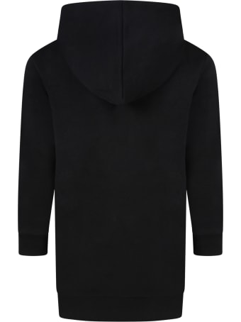 Balmain Black Dress For Girl With Fucshia Logo