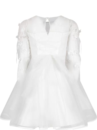 Loredana White Dress For Girl With Flowers And Feathers