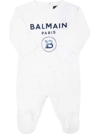 Balmain White Set For Baby Boy With Blue Logo