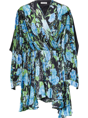 Balenciaga Wrap Baby Doll Floral Silk Twill Dress
