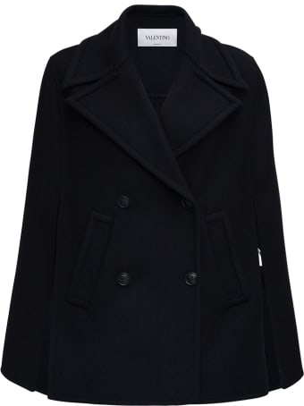 Valentino Double-breasted Technical Wool Black Cape