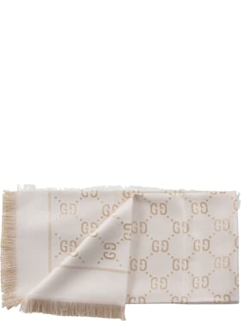 Gucci Ivory And Gold Girl Scarf With Double Gg