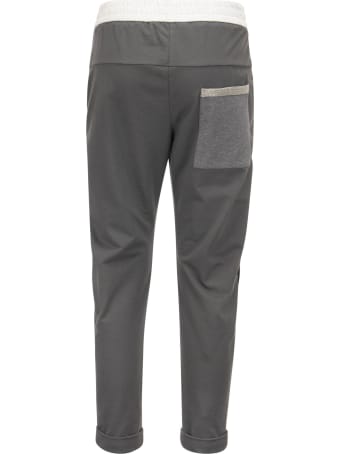 Brunello Cucinelli Paneled Trousers In Light Stretch Cotton Fleece With "shiny Patch Pocket"