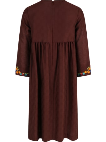 Gucci Brown Dress For Girl With Colorful Flowers