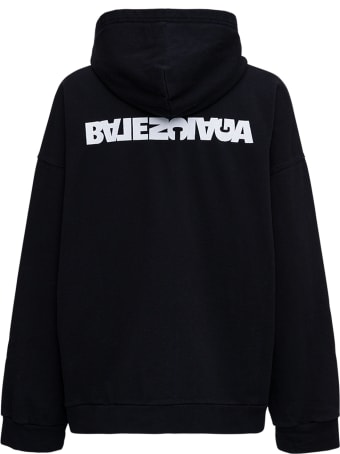 Balenciaga Black Organic Cotton Hoodie With Logo