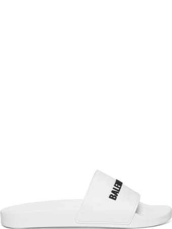 Balenciaga White Rubbe Slide Sandals With Logo