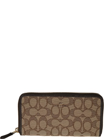 Coach Logo Plaque Zip Around Wallet