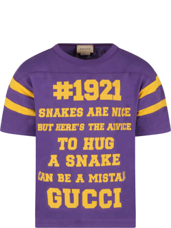 Gucci Purple T-shirt For Kids With Yellow Logo