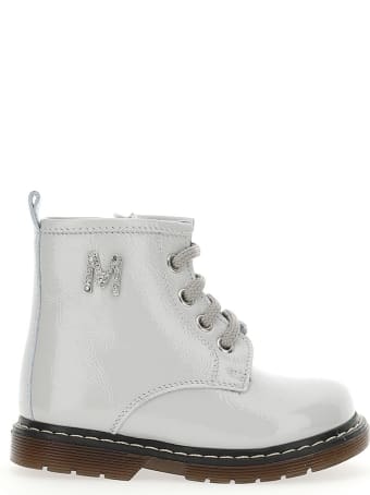 Monnalisa White Leather Boots With Logo