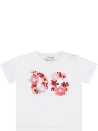 Dolce & Gabbana White T-shirt For Baby Girl With Flowers