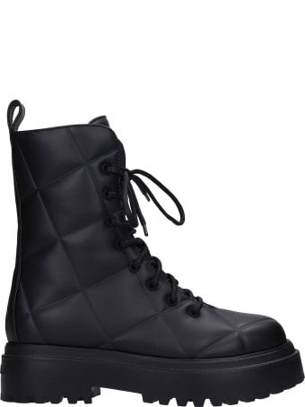 Le Silla Combat Boots In Black Leather