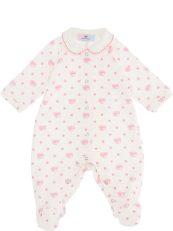 Chiara Ferragni White And Pink Cotton Logomania Onesie