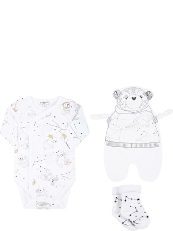 Givenchy White Set For Babykids With Logo And Constellations