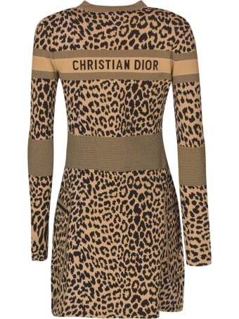 Christian Dior Back Logo Animal Print Dress