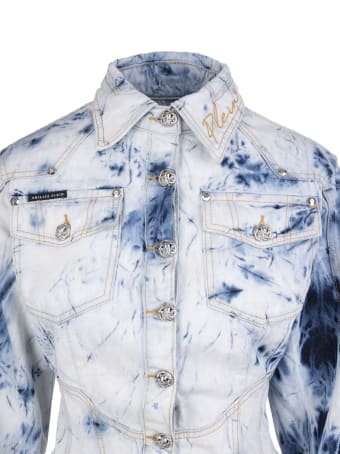 Philipp Plein Woman Short Jumpsuit In Bleached Denim