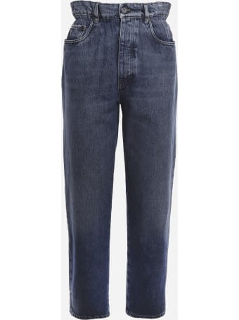 Miu Miu Paper Waist Jeans In Cotton Denim With Logo Detail