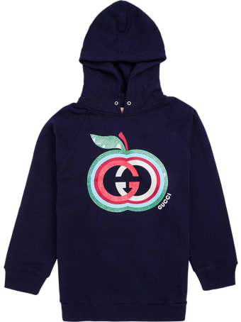 Gucci Blue Cotton Hoodie With Logo Print
