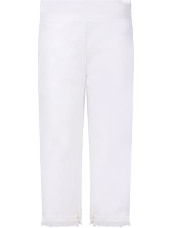 Loredana White Trousers For Girl With Fringed