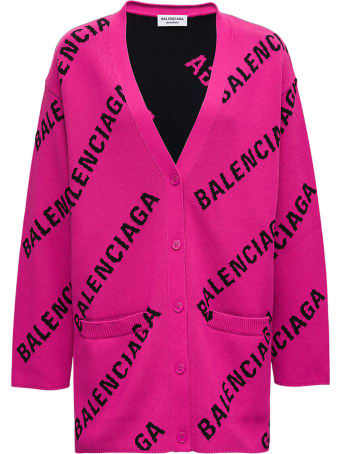 Balenciaga Wool And Cotton Cadigan With Allover Logo Print