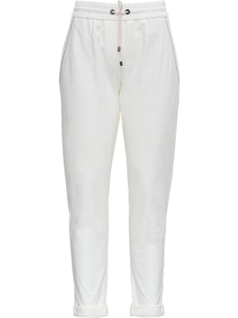 Brunello Cucinelli White Jersey Trousers With Monile Profiles