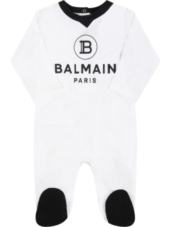 Balmain Set Bianco Per Neonati Con Logo Nero