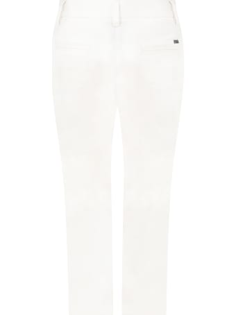 Emporio Armani White Trouser For Boy With Iconic Eagle