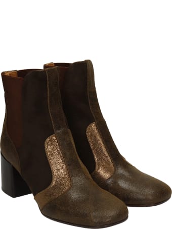 Chie Mihara Umay High Heels Ankle Boots In Brown Suede And Leather