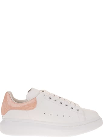 Alexander McQueen Woman White And Crocodile-effect Pink Oversize Sneakers