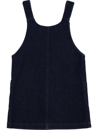 Philosophy di Lorenzo Serafini Kids Blue Denim Dress With Check Shoulder Straps