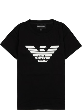 Emporio Armani Black Cotton T-shirt With Logo Print