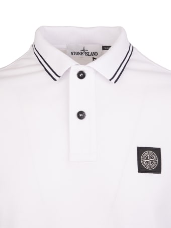 Stone Island White Stretch Cotton Logo Patch Polo Shirt