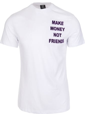 Make Money Not Friends White T-shirt With Front And Back Velvet Effect Purple Logo