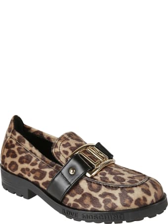 Love Moschino Logo Plaque Leo Print Loafers