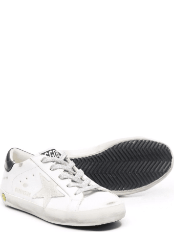 Golden Goose Junior White And Navy Blue Super-star Sneakers With Lurex Laces