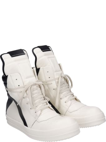 Rick Owens Geobasket Sneakers In White Leather