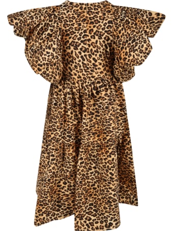 Caroline Bosmans Beige Dress For Girl With Animal Print
