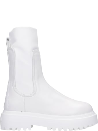 Le Silla Combat Boots In White Leather