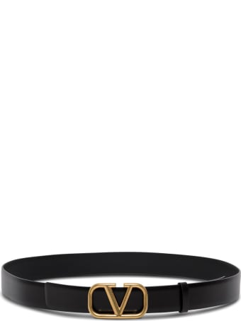 Valentino Garavani Black Leather Belt With Logo Buckle