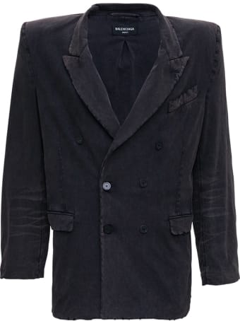 Balenciaga Double-breasted Jacket In Washed Effect Black Cotton