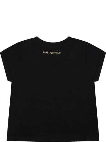 Karl Lagerfeld Kids Black T-shirt For Girl With Karl Lagerfeld And Logo