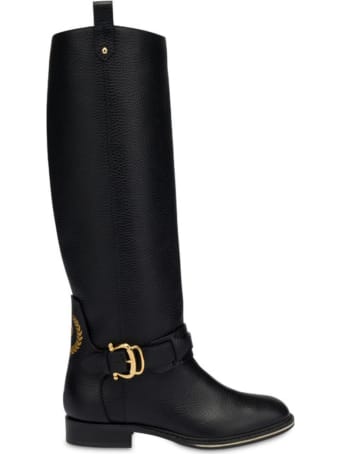 Pollini Black Cabiria Buckle Leather Boots