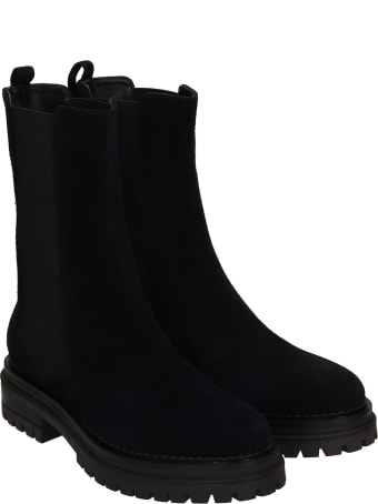 Sergio Rossi Combat Boots In Black Suede