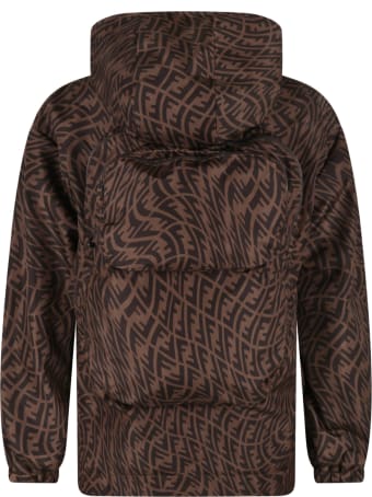 Fendi Brown Windbreaker For Kids With Vertigo Double Ff