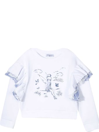 Monnalisa White And Blue Sweatshirt With Print