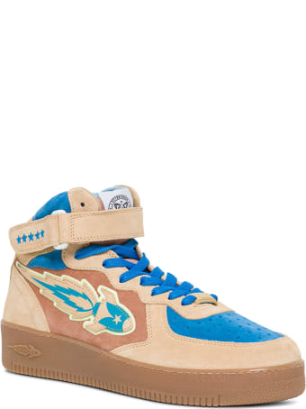 Enterprise Japan High Beige Leather Sneaker With Logo