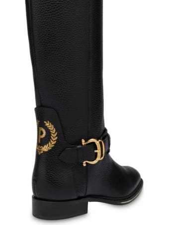 Pollini Black Cabiria Buckle Leather Boots