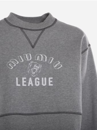 Miu Miu Cropped Cotton Sweatshirt With Rubber-effect Logo Print