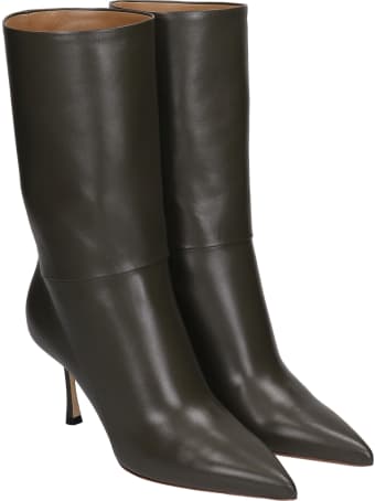 Francesco Russo High Heels Ankle Boots In Green Leather