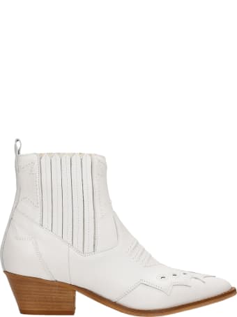 Julie Dee Texan Ankle Boots In White Leather