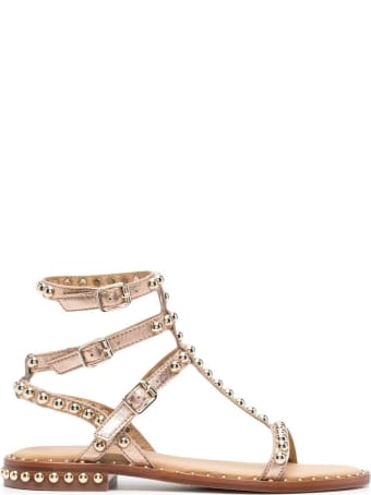 Ash Golden Leather Sandals With Studs